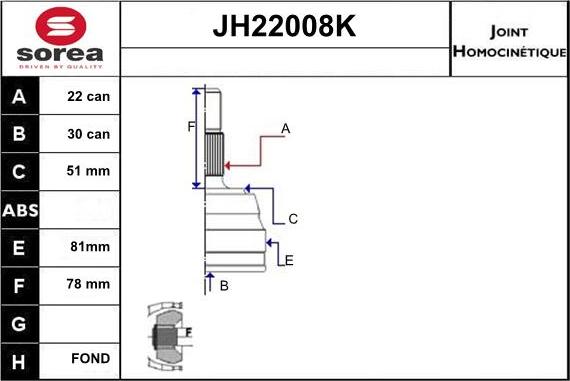 Sera JH22008K - Шарнирный комплект, ШРУС, приводной вал unicars.by