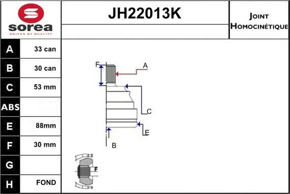 Sera JH22013K - Шарнирный комплект, ШРУС, приводной вал unicars.by