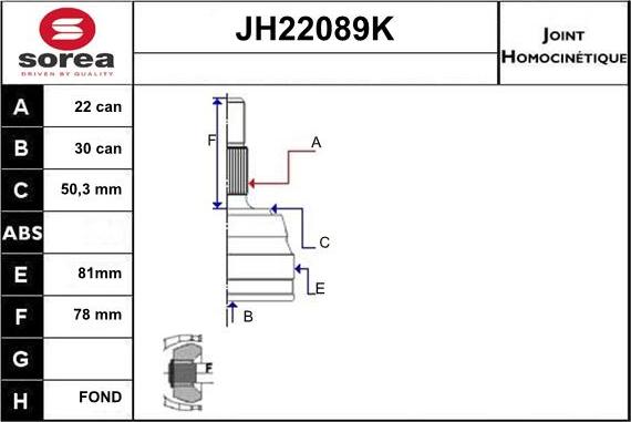 Sera JH22089K - Шарнирный комплект, ШРУС, приводной вал unicars.by