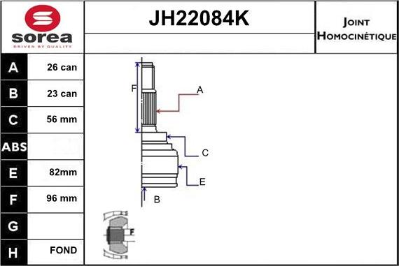 Sera JH22084K - Шарнирный комплект, ШРУС, приводной вал unicars.by