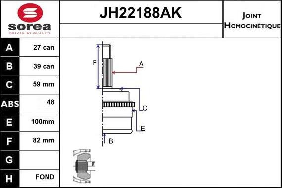 Sera JH22188AK - Шарнирный комплект, ШРУС, приводной вал unicars.by