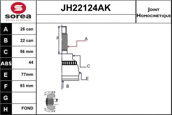 Sera JH22124AK - Шарнирный комплект, ШРУС, приводной вал unicars.by