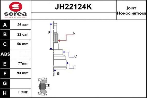 Sera JH22124K - Шарнирный комплект, ШРУС, приводной вал unicars.by