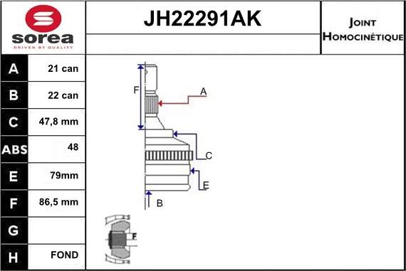 Sera JH22291AK - Шарнирный комплект, ШРУС, приводной вал unicars.by