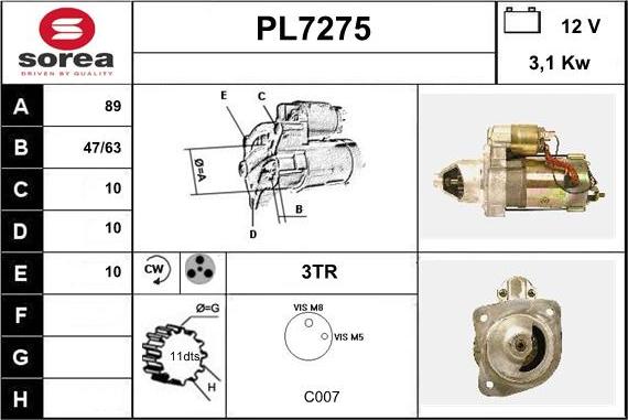 Sera PL7275 - Стартер unicars.by