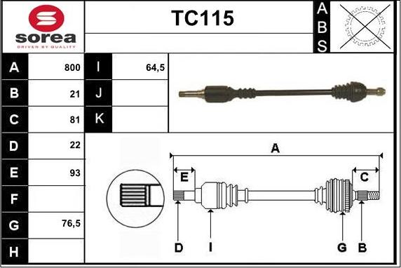 Sera TC115 - Приводной вал unicars.by