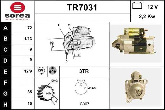 Sera TR7031 - Стартер unicars.by