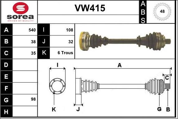 Sera VW415 - Приводной вал unicars.by