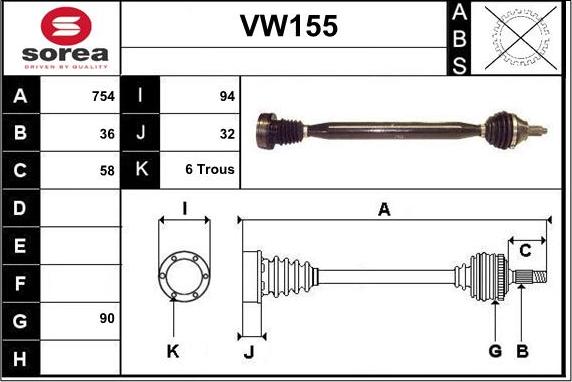 Sera VW155 - Приводной вал unicars.by