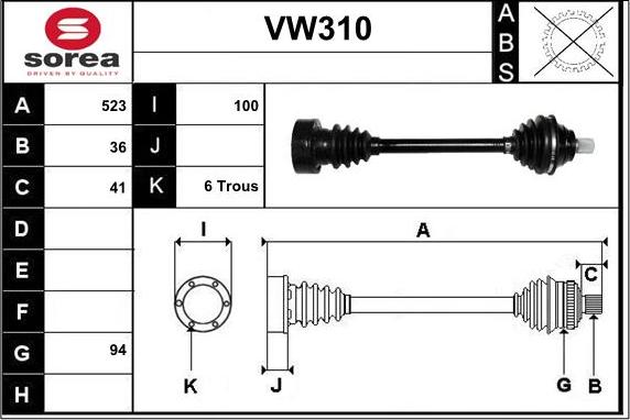 Sera VW310 - Приводной вал unicars.by