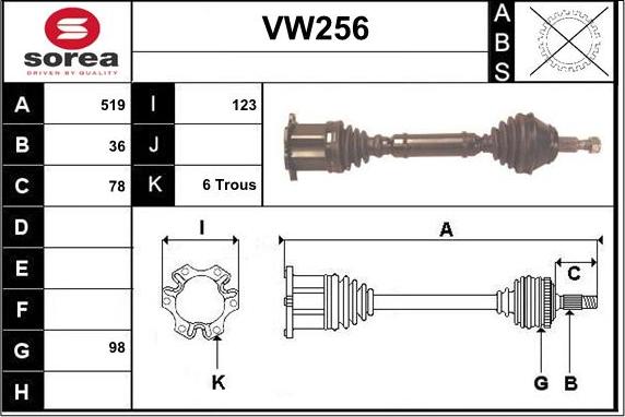 Sera VW256 - Приводной вал unicars.by