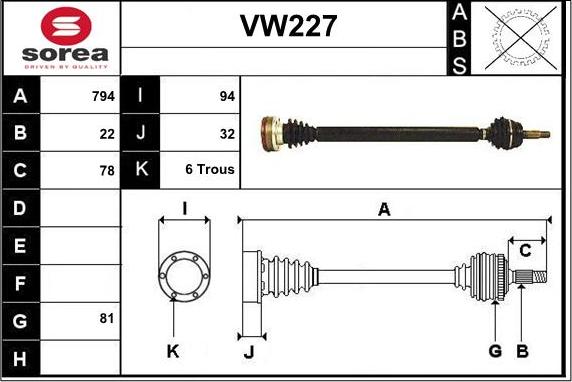 Sera VW227 - Приводной вал unicars.by