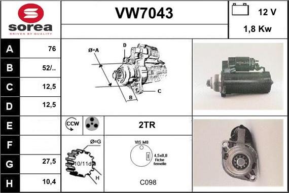 Sera VW7043 - Стартер unicars.by