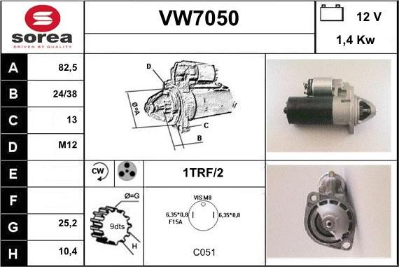 Sera VW7050 - Стартер unicars.by