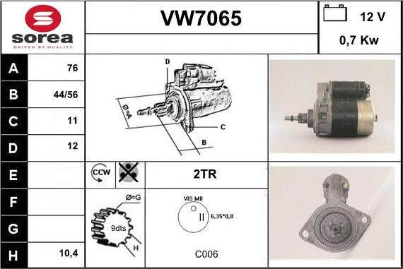 Sera VW7065 - Стартер unicars.by