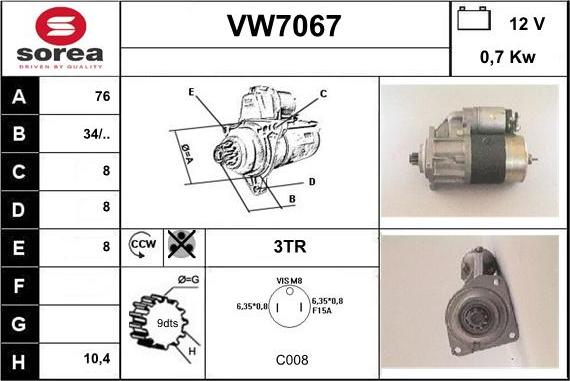 Sera VW7067 - Стартер unicars.by