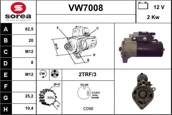 Sera VW7008 - Стартер unicars.by