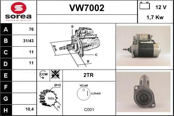 Sera VW7002 - Стартер unicars.by