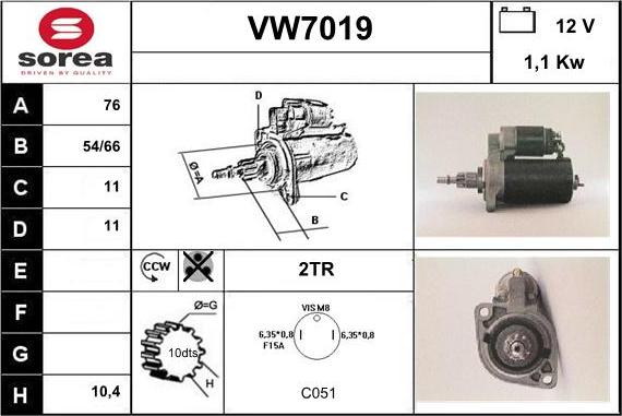 Sera VW7019 - Стартер unicars.by