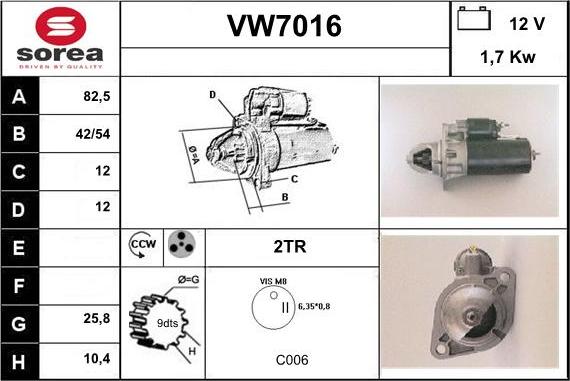 Sera VW7016 - Стартер unicars.by