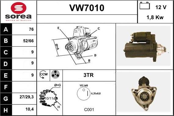 Sera VW7010 - Стартер unicars.by