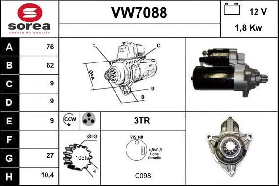 Sera VW7088 - Стартер unicars.by