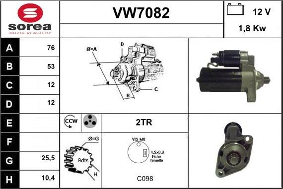 Sera VW7082 - Стартер unicars.by