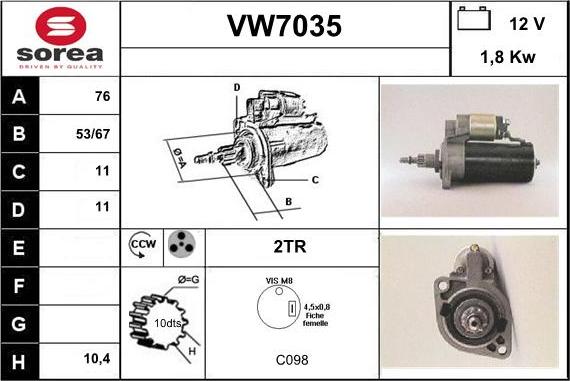 Sera VW7035 - Стартер unicars.by