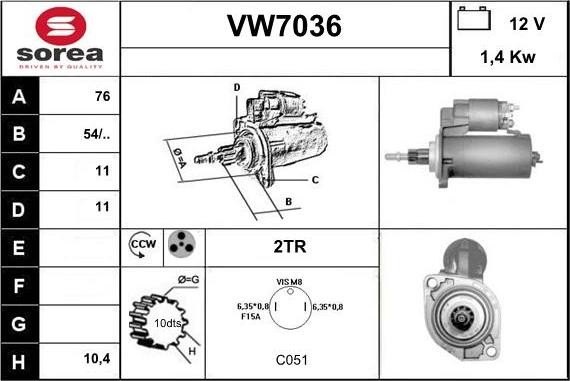 Sera VW7036 - Стартер unicars.by