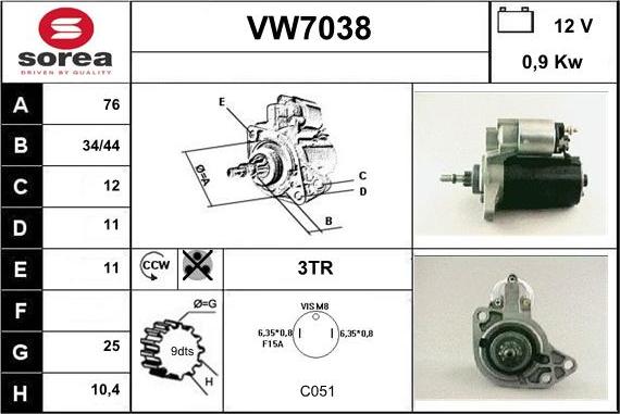 Sera VW7038 - Стартер unicars.by