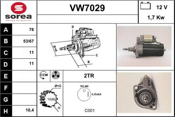 Sera VW7029 - Стартер unicars.by