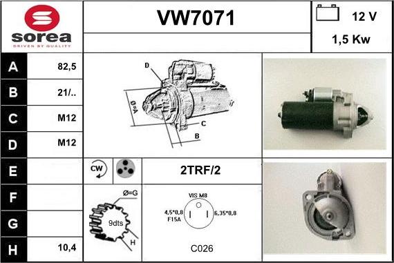 Sera VW7071 - Стартер unicars.by