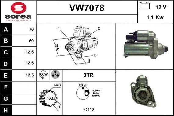 Sera VW7078 - Стартер unicars.by