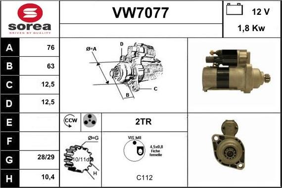 Sera VW7077 - Стартер unicars.by