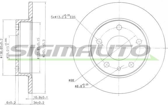 SIGMAUTO DBA818S - Тормозной диск unicars.by