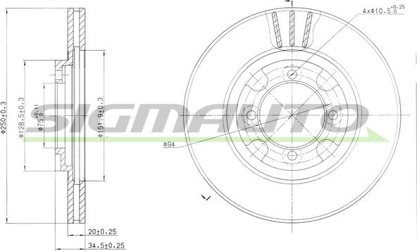 SIGMAUTO DBA342V - Тормозной диск unicars.by