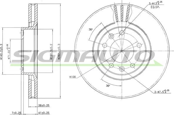 SIGMAUTO DBA264V - Тормозной диск unicars.by