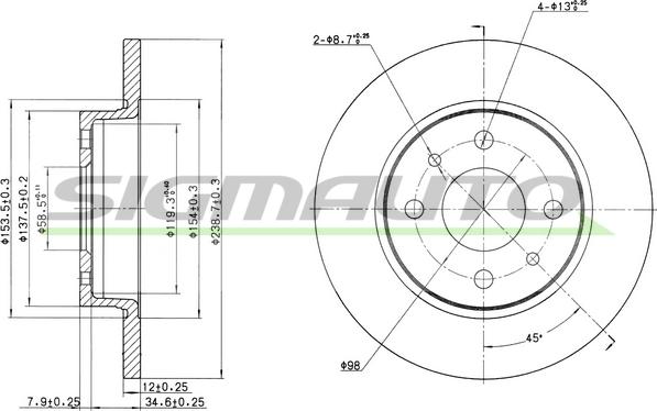 SIGMAUTO DBA215S - Тормозной диск unicars.by