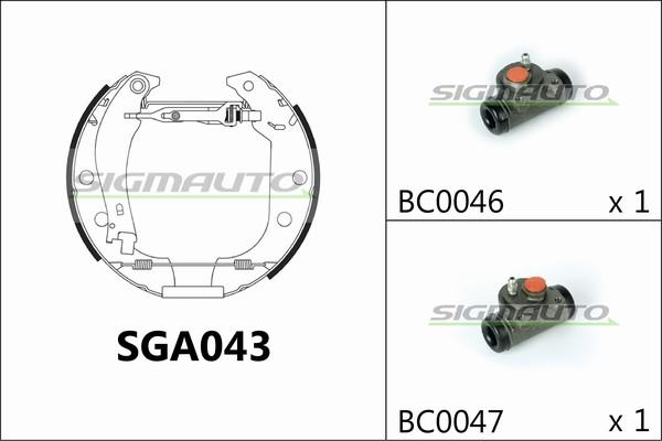 SIGMAUTO SGA043 - Комплект тормозных колодок, барабанные unicars.by