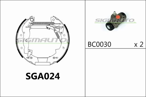 SIGMAUTO SGA024 - Комплект тормозных колодок, барабанные unicars.by