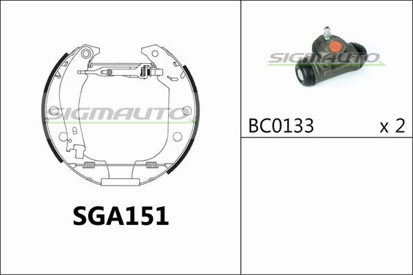 SIGMAUTO SGA151 - Комплект тормозных колодок, барабанные unicars.by