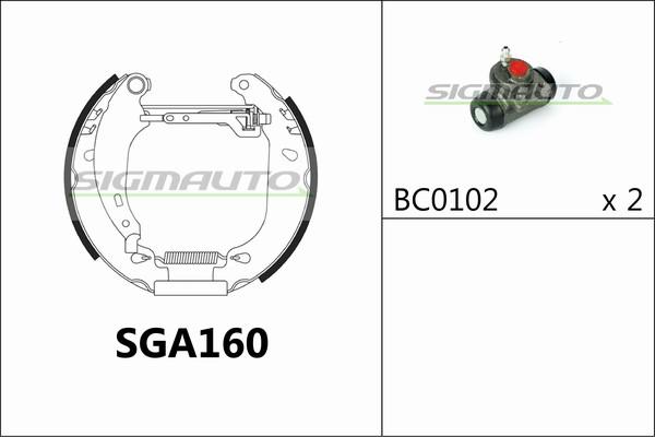 SIGMAUTO SGA160 - Комплект тормозных колодок, барабанные unicars.by