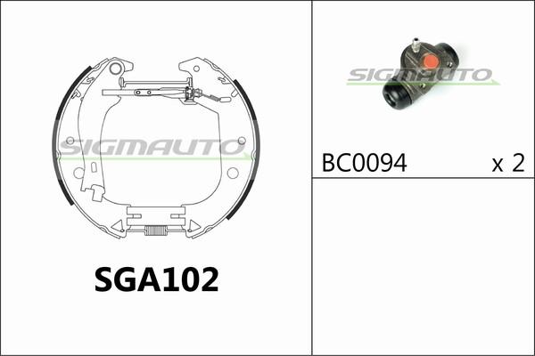 SIGMAUTO SGA102 - Комплект тормозных колодок, барабанные unicars.by