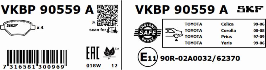 SKF VKBP 90559 A - Тормозные колодки, дисковые, комплект unicars.by