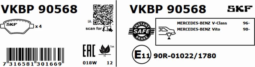 SKF VKBP 90568 - Тормозные колодки, дисковые, комплект unicars.by