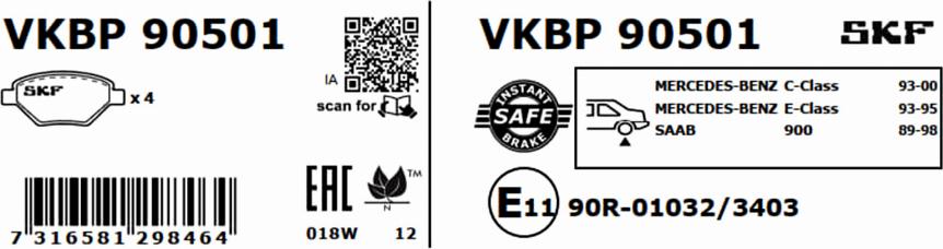 SKF VKBP 90501 - Тормозные колодки, дисковые, комплект unicars.by