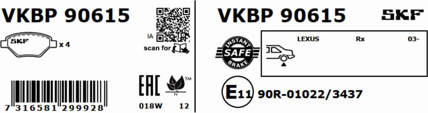 SKF VKBP 90615 - Тормозные колодки, дисковые, комплект unicars.by