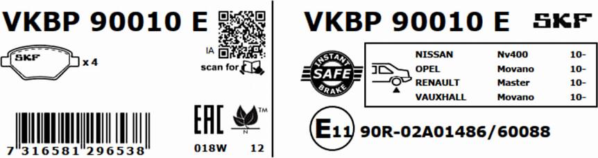 SKF VKBP 90010 E - Тормозные колодки, дисковые, комплект unicars.by