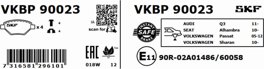 SKF VKBP 90023 - Тормозные колодки, дисковые, комплект unicars.by