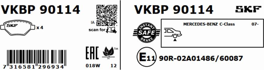 SKF VKBP 90114 - Тормозные колодки, дисковые, комплект unicars.by